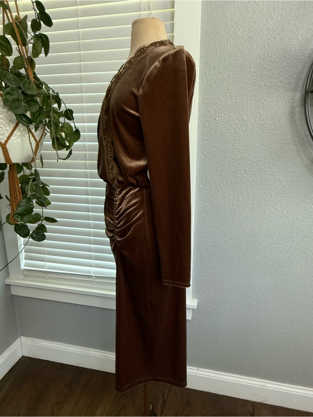NWT Anthem the label Velvet Lace Trim Wrap Midi Dress - Picture 3 of 5